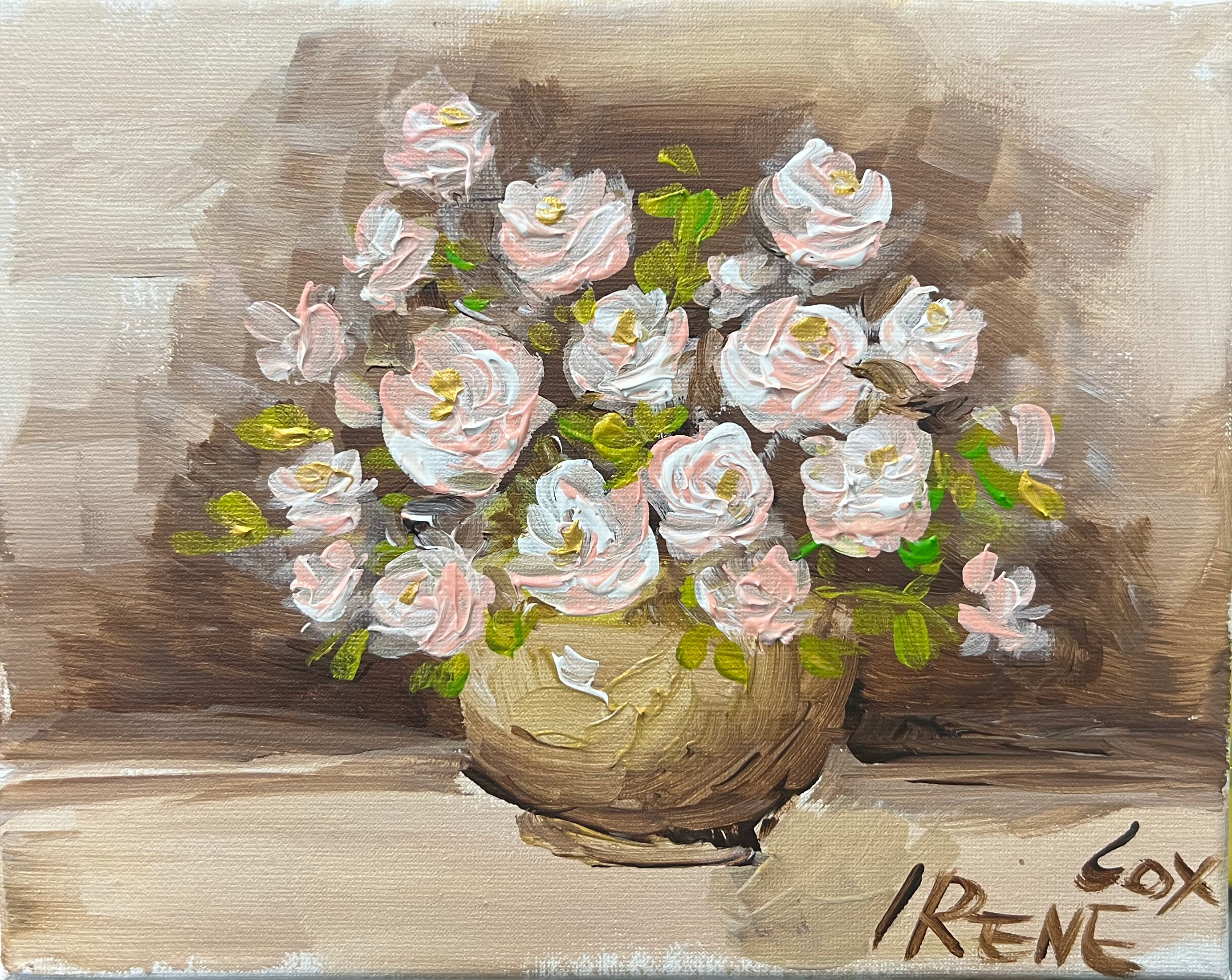 Irene Cox painting of flowers on a beige background 18